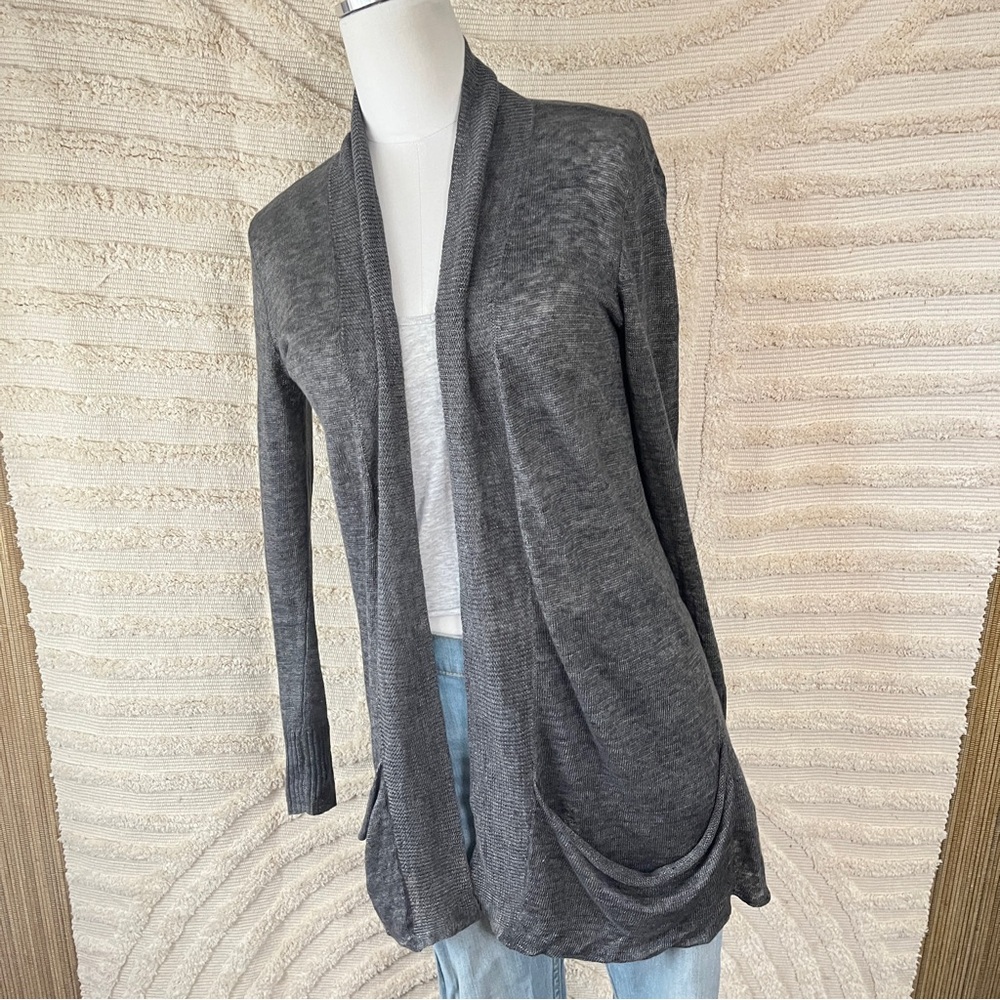 Eileen Fisher Gray Open Front Linen Cardigan - Picture 5 of 8